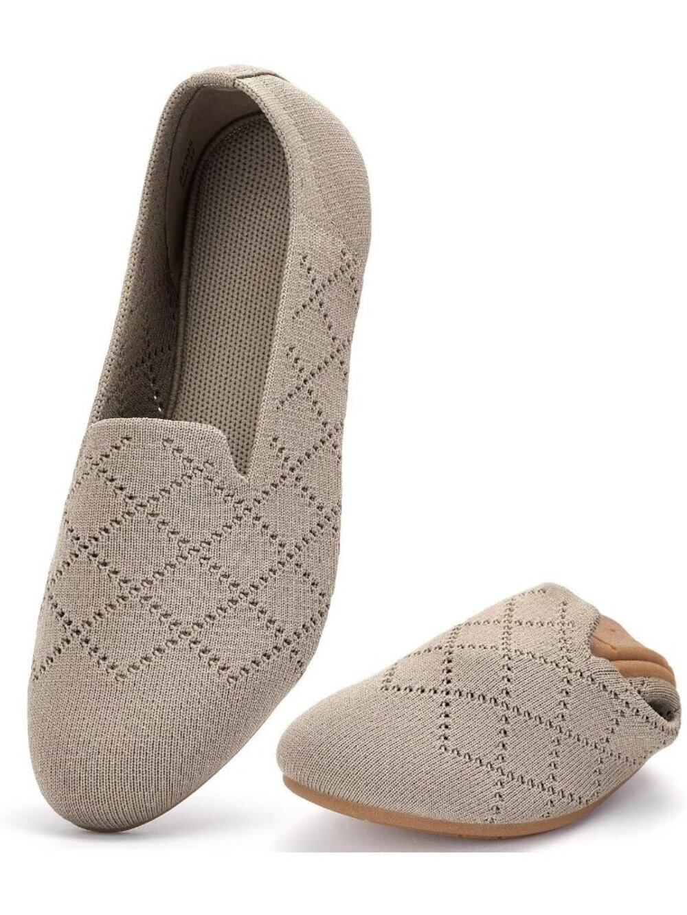 Women's Khaki 1 Ballet Flat Knit Round Toe Textile Slip On Walking Shoes
